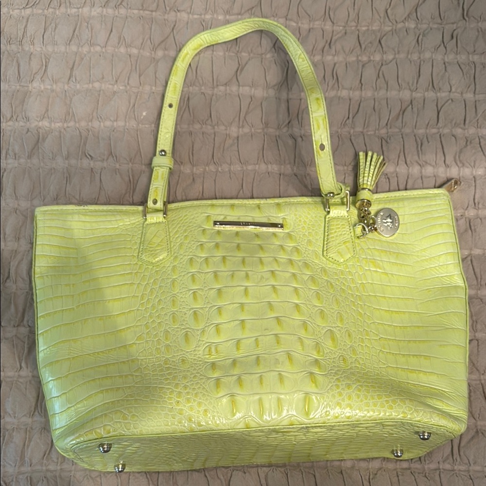 Lime Green Crocodile Embossed Tote Bag